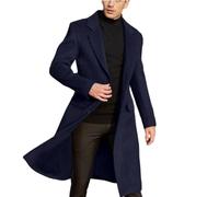 YANQSHM Trench Long pour Hommes, Caban Classique avec Revers Veste d'hiver en Laine Chaude Simple Boutonnage Business Casual Smart Pardessus À Manches Longues Vêtements d'hiver, Bleu Marine, XL
