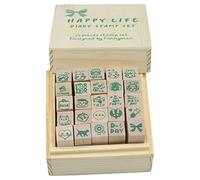 Yansanido 12 pcs Mini mignon DIY Agenda Ensemble de tampons en caoutchouc en bois avec boîte en bois