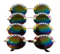 yanstar Lunettes de soleil rondes effet miroir arc-en-ciel avec nom personnalisé - compagnons de mariée et demoiselle d'honneur, accessoires de fête, tenue de carnaval - Design personnalisé