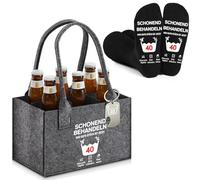 YANSYUN Coffret de 3 cadeaux bière pour homme, porte-bouteilles pour homme à 6 compartiments, chaussettes 40e anniversaire, décapsuleur