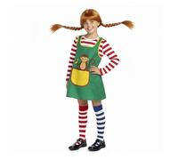 YANSYUN Pippi - Costume de chaussettes longues pour enfant - 4 pièces - Avec t-shirt, tablier, chaussette longue et perruque - Costume de carnaval pour fille - Costume pour carnaval, Halloween, fête à