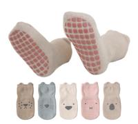 YANTOO Lot de 5 paires de chaussettes antidérapantes avec adhérence pour petites filles et garçons, nouveau-nés, enfants, tout-petits, Série Lion, 24 mois