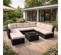 Concept Usine – Salon de jardin YANUCA 8 places en résine tressée noir et beige