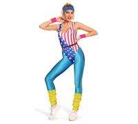 YANVS Costume de fitness des années 80 pour femme, ensemble de 6 pièces, combinaison colorée, vêtements d'aérobic, vêtements de yoga et de sport, bleu, L