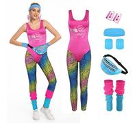 YANVS Costume de Fitness des Années 80 pour Femme - Ensemble de 6 Pièces Multicolore - Jumpsuit Vintage - Aérobic - Vêtements de Yoga - Sport, multicolore, M