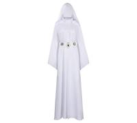 YANVS Costume de princesse Leia pour femme, robe blanche, longue, pour cosplay, robe de princesse Leia, pour Halloween