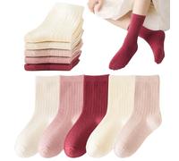 YANWANG 5 Paires de Chaussettes en Coton de Couleur Unie Pour Bébés Garçons Filles(Pink,XL)