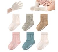 YANWANG 6 Paires de Chaussettes Antidérapantes pour Bébé Chaussettes Unisexe en Maille pour Bambin Garçons et Filles(Blau,L:3-5 Y)