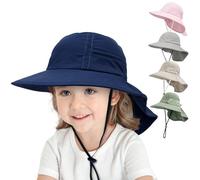 YANWANG Chapeau de Soleil Garçons Filles Eté Protection UPF 50+ Casquette à Large Bord Rabat de Cou Chapeau de Joueur de Plage (M:2-6 Ans,Bleu Marine)