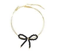 yanwuwa Bracelet à deux anneaux à la mode avec nœud en perles - Longueur réglable - Accessoire pour femme tendance