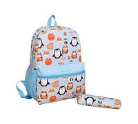yanwuwa Ensemble sac à dos et pochettes à stylos pour garçons et filles avec grande capacité et sangle réglable, Ma pingouin bleu lac