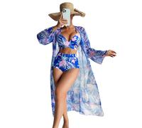 yanwuwa Maillots de bain imprimés pour femmes et garçons, ensemble de bikinis, maillot de bain trois pièces avec cache-maillot de bain pour femme, maillot de bain trois pièces, short de bain pour