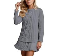 yanwuwa Robe Pull Courte élégante à Manches Longues et col Rond en Tricot trapèze avec épissure plissée pour l ' Automne et l ' Hiver Robe Courte à Manches Longues