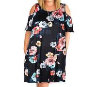 yanwuwa Taille à Manches Courtes col Rond épaule Froide Robe Vintage imprimé Fleuri Vacances Plage Robe d ' été Ample Femmes Robes Florales décontracté été