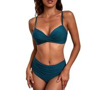 yanwuwa Tankini rétro torsadé sur le devant - Taille haute - Bas plissé - Bretelles réglables - Haut torsadé sur le devant avec slip