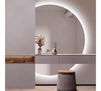 YANXIR Miroir de Salle de Bain Intelligent à LED 3 Couleurs, Miroir de Maquillage Demi Lune, Miroir Mural Anti-buée à Interrupteur Tactile, Miroir Pleine Longueur à Intensité Variable 120x80cm