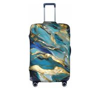 Yanyu Azurite Housse de protection universelle élastique lavable pour bagage adulte Bleu sarcelle et feuille d'or, blanc, Large
