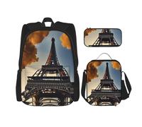 YANYU Belle trousse à crayons imprimée Tour Eiffel Paris légère décontractée mode sac à dos sac à déjeuner sac de voyage grande capacité, noir, taille unique, noir, taille unique, Noir , Taille unique