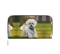 YANYU Bichon Frise Dog on the Grass Portefeuille en cuir imprimé pour femme Style décontracté et voyage, noir, One Size, Art