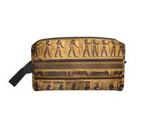 YANYU Egypte Sac de toilette de voyage imprimé hiéroglyphique avec fermeture éclair Sacs de rangement avec poignée Organisateur cosmétique portable, blanc, taille unique, Blanc, One Size