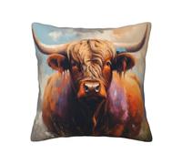 YANYU Housse de coussin carrée avec motif vache des hautes terres - Facile d'entretien - Fermeture éclair invisible