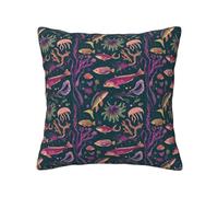 YANYU Housse de coussin carrée décorative avec fermeture éclair invisible pour salon, entretien facile, motif poissons sous-marins