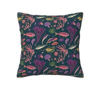 YANYU Housse de coussin carrée décorative avec fermeture éclair invisible pour salon, entretien facile, motif poissons sous-marins