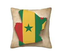 YANYU Housse de coussin carrée motif étoiles vertes motif carte du drapeau du Sénégal pour salon, facile d'entretien, fermeture invisible