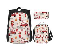 YANYU Little Boys And Girls In Firefighters Trousse à crayons légère décontractée tendance Sac à dos Sac à déjeuner Sac de voyage grande capacité, noir, taille unique, noir, taille unique, Noir