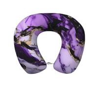 YANYU Oreiller fonctionnel en mousse à mémoire de forme en U avec imprimé marbre violet pour adultes, articles essentiels de voyage