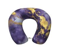 YANYU Oreiller fonctionnel en mousse à mémoire de forme en U avec motif marbre violet et or pour adultes, articles essentiels de voyage