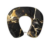 YANYU Oreiller fonctionnel en mousse à mémoire de forme en U avec texture de marbre noir, motif marbre doré, pour adultes, articles essentiels de voyage