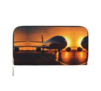 YANYU Portefeuille en cuir imprimé avion au coucher du soleil pour femme, style décontracté et voyage, pour toutes les occasions, noir, One Size, Art