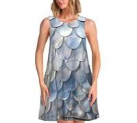 YANYU Robe d'été décontractée sans manches avec imprimé écailles de poisson argenté et col rond avec poches, robe polyvalente, Noir, M