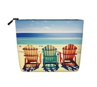 YANYU Sac de maquillage à une seule couche avec imprimé scène de plage avec chaises, organiseur de voyage étanche grande capacité, noir, One Size