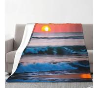 YANYU Sunset and Sunrise with Ocean Sea Waves Print - Couverture chaude et confortable pour canapé, chambre à coucher, anniversaire, toutes saisons