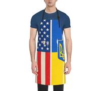 YANYU Tablier de cuisine imprimé USA et Ukraine 71 x 83 cm Tablier de chef élégant avec poches pour la cuisine, la pâtisserie, la peinture