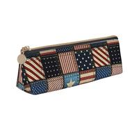 YANYU Trousse à crayons fonctionnelle avec fermeture éclair Motif drapeau américain Patchwork Grande capacité 21 x 5,6 x 6,1 cm