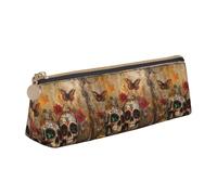 YANYU Trousse à crayons fonctionnelle avec imprimé crânes et papillons Grande capacité 21 x 5,6 x 6,1 cm Pochette triangulaire avec fermeture éclair