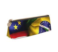 YANYU Trousse à crayons fonctionnelle avec imprimé drapeaux américains et brésiliens, grande capacité, 21 x 5,6 x 6,1 cm, pochette triangulaire avec fermeture éclair