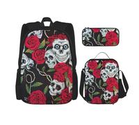 YANYU Trousse à crayons légère et décontractée avec imprimé tête de mort rose, sac à déjeuner, sac de voyage, noir, taille unique, Noir, taille unique