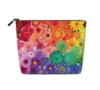 YANYU Trousse de maquillage imperméable à une seule couche avec imprimé fleurs arc-en-ciel - Organiseur de voyage pour cosmétiques - Grande capacité, noir, One Size