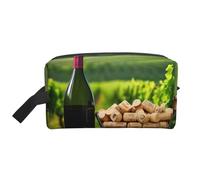 YANYU Trousse de toilette de voyage avec fermeture éclair et poignées pour bouteille de vin, bouchon de liège, raisin, organiseur de cosmétiques portable, blanc, One Size
