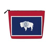 YANYU Wyoming Trousse de maquillage imperméable à une seule couche Motif drapeau de l'État du Wyoming Grande capacité, noir, One Size