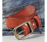 YanYue 100% Cuir de Vachette Mode Cuir rétro Fait à la Main Boucle de cuivre Ceinture pour Hommes Ceinture de Luxe Ceinture en Cuir véritable Jeans Large Ceinture pour Hommes-Marron, Chine, 110cm