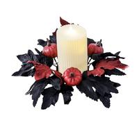 yanzisura Anneaux de bougie d'Halloween | Couronnes de citrouille artificielles avec feuilles noires - Couronnes pour l'automne, Thanksgiving, la maison et les centres de table