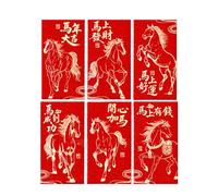 yanzisura Enveloppes Rouges De L Année Du Cheval - 6 Pièces Pochettes D'Argent Célébration Fête Du Printemps - Année Cheval Paquets D'Argent - Pour Amis Famille Collègues Voisins Grands-Parents