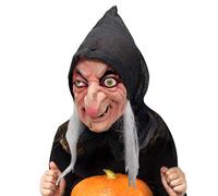 yanzisura Masque De Sorcière D'Halloween, Masque D'horreur D'Halloween Avec Cheveux, Masque De Sorcière De Vieille Femme En Latex, Masque D'Halloween Pour Adultes, Costume De Cosplay D'Halloween