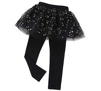 Yao 2-8Ans Legging sans Pieds pour Petites Filles avec Jupe Tutu à Volants et étoile Scintillante Jupe-Pantalon en Coton Extensible (Noir, 4A)