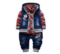 Yao printemps automne bébé garçons 3 pièces ensemble de vêtements chemise en coton jean denim gilet (1-2 ans, rouge)
